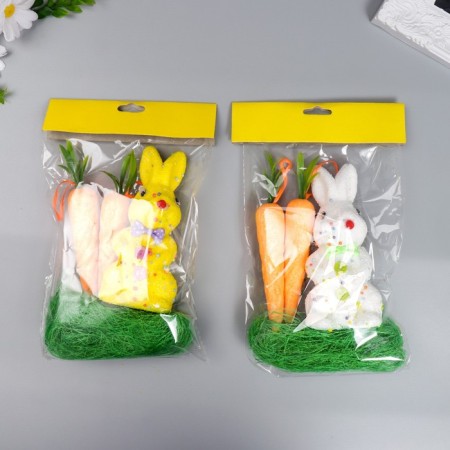 Decor "Bunny with carrots and grass" set 4 pcs mix 15 cm-5
