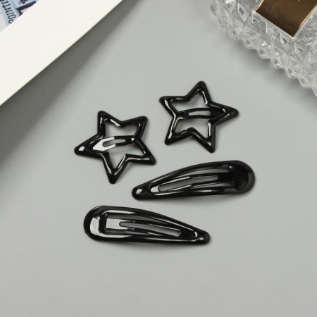 Invisible hair "Enico" (set 4 pcs) star, 5 and 3 cm, black-1