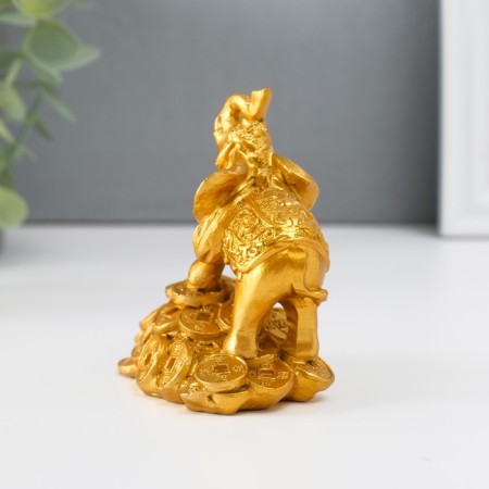 NECE Polystone Gold "Elephant on the hill of coins" 8.7x7.5x5.4 cm-2