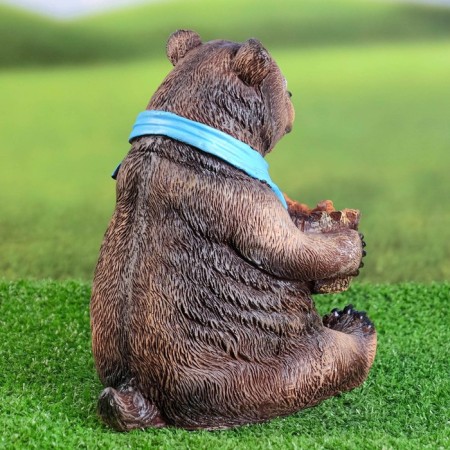 Garden figure-feeder for animals "Bear with stump" Polystone, 23 cm, medium, winter-3