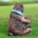 Garden figure-feeder for animals "Bear with stump" Polystone, 23 cm, medium, winter