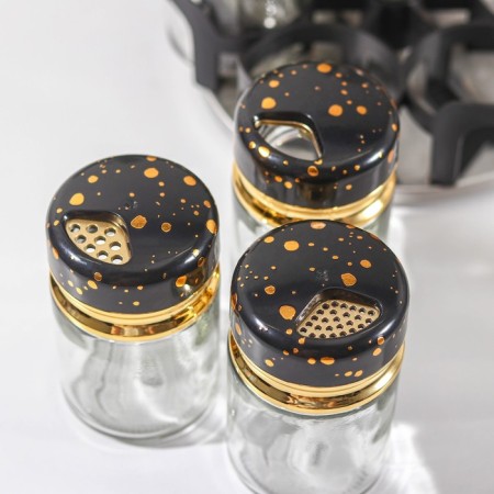 Glass spices on a stand on the magistro “black marble” stand, 6 pcs, black color-2