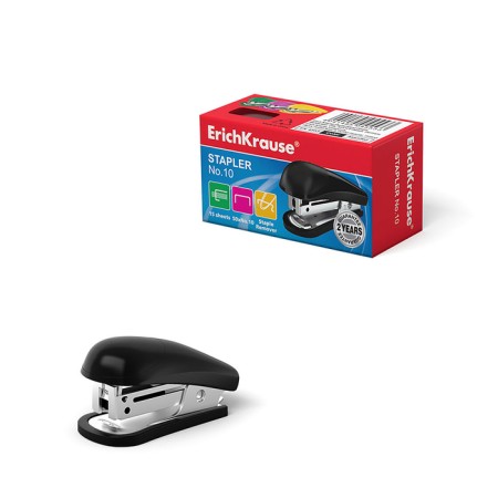 Stapler No. 10, Erichkrause, up to 15 sheets, compact, built -in anti -stepler, mix
