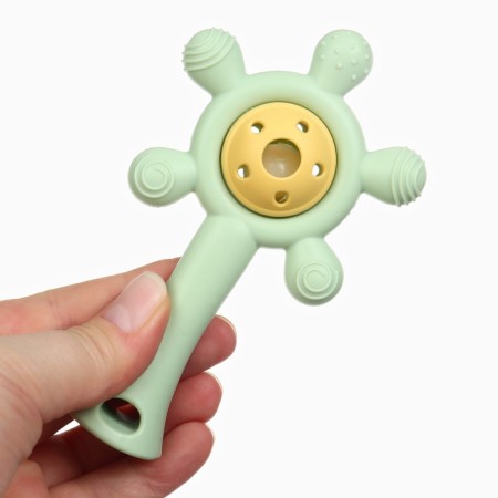 Silicone teether with a rattle "Baby", green color, crumb me-5