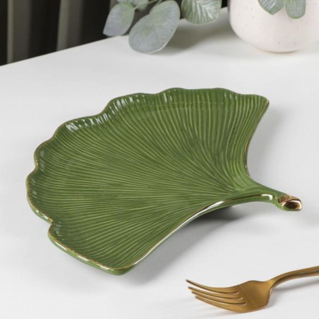 Ceramic serving dish "leaf", 26 × 20 cm, green color-1