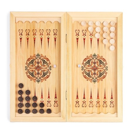 Backgammon "mountains", wooden board 60 x 60 cm, with a field for playing checkers-1