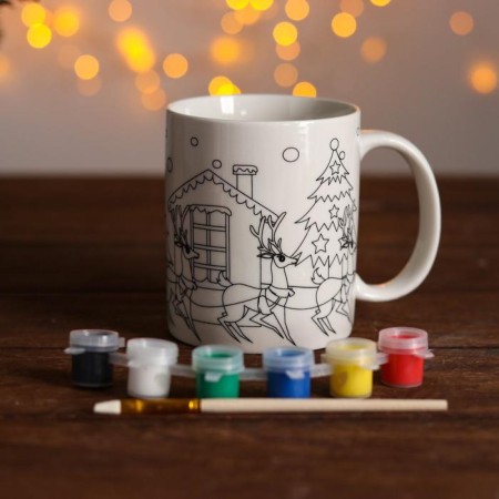Set of mug for the coloring "New Year" paint 6 cV 2 ml, brush-1