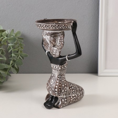 Summary for 1 candle "African with a dish on the head" White with black 12x12.3x19 cm-2