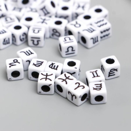 Beads for creativity plastic "Signs of the zodiac on a cube" White set 20 g 0.7x0.7x0.7 cm-1