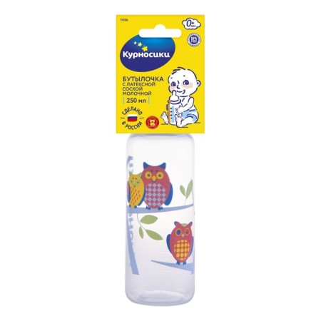 A bottle for feeding with a latex nipple, 250 ml, from 0 months., Mix color-6