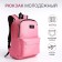 A backpack with a zipper, external pocket, pink color