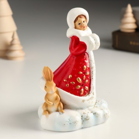 Souvenir Polystone "Snow Maiden with a bunny in the forest" 9.8x8x12.2 cm-1