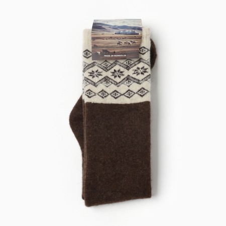 New Year. Women's golfs from Mongolian wool, chocolate color with a pattern, river 36-42-2