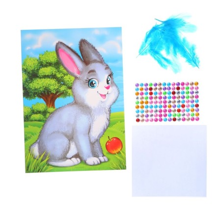 Set for creativity. Applications with feathers and rhinestones "Bunny" 21 x 14.8 cm-2
