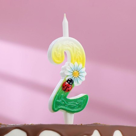 Candle for the cake "Chamomile", 10.2 cm, multi -colored number "2"