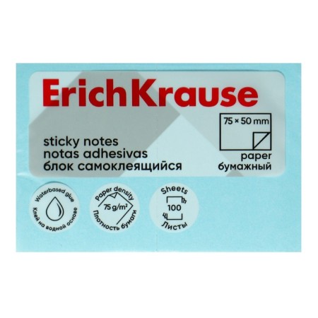Block with a sticky edge paper 75x50 mm, Erichkrause 100 sheets, blue-1
