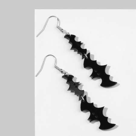Acryl Earrings "bats" flocks, black color in silver