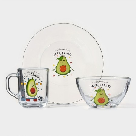 Avocado breakfast set, 3 items: mug 200 ml, salad bowl 450 ml, plate, MIX drawing-8
