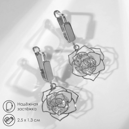Earrings with zirconium rhinestones, white color in silver