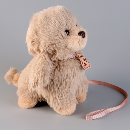 Soft toy "puppy" with a leash, 24 cm, gray-3