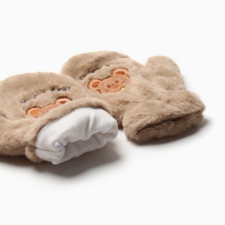 Mittens teenage minku Bear embroidery 24 cm brown color-5