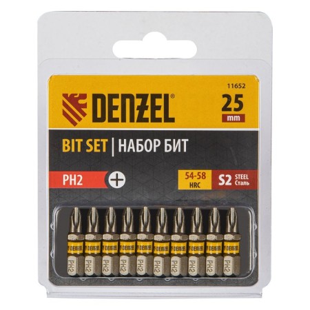 Denzel 11652 bit set, hexagonal profile, PH2 x 25 mm, steel S2, 10 pcs.