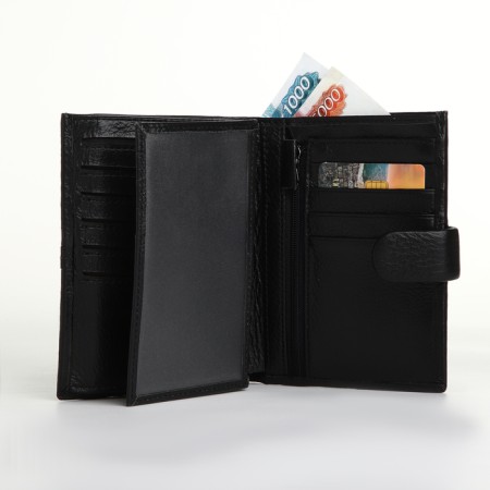 Male purse on the button, department for auto documents, black color-5