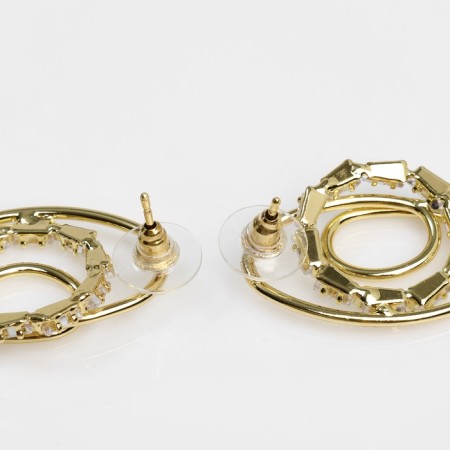 Earrings with rhinestones "Bloom" a triple circle, white in gold-1
