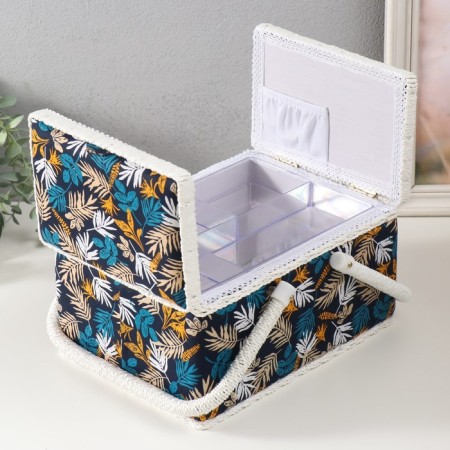 Casket for needlework "Forest branches on blue" 19x26x14.5 cm-2