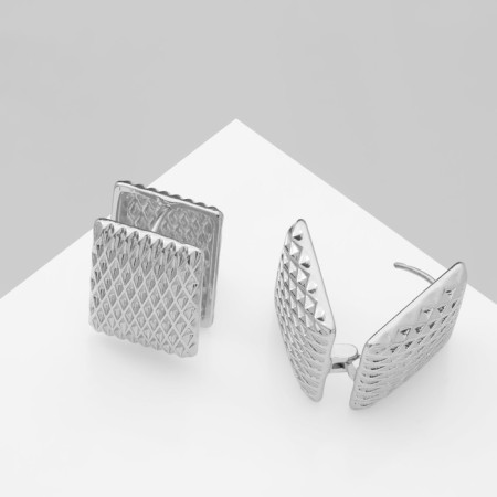 Earrings Metal "Chord" Ornament, rectangle, silver color-3