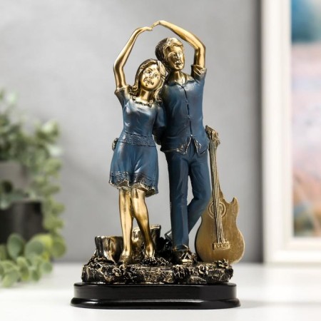 Souvenir Polystone "A couple - a date for the guitar" silver with blue 19x8x12 cm mix