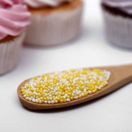 Sprinking confectionery with a soft center "Beads" color "yellow, silver", 50 g-1