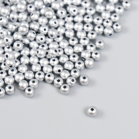 Set of beads "needlework" plastic, diameter 4 mm, 25 g, silver