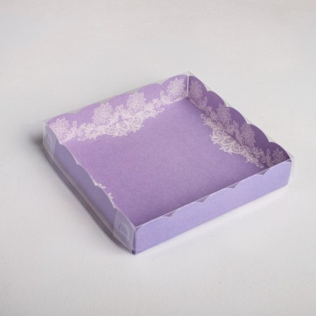 Cookie box, confectionery packaging with PVC lid, “made with love”, 15 x 15 x 3 cm