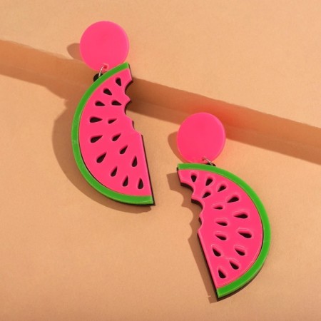 Earrings plastic "Tasty" watermelon, black-pink color-2