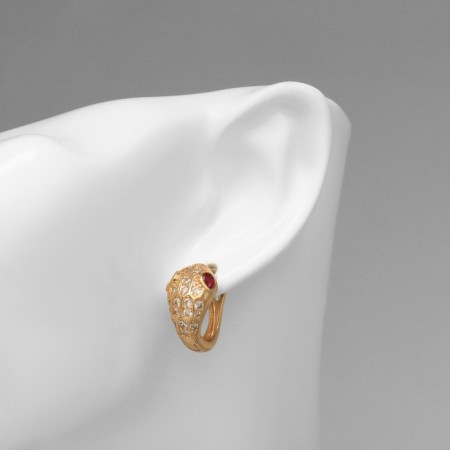 Earrings with rhinestones "Snake" obsession, white color in gold-2