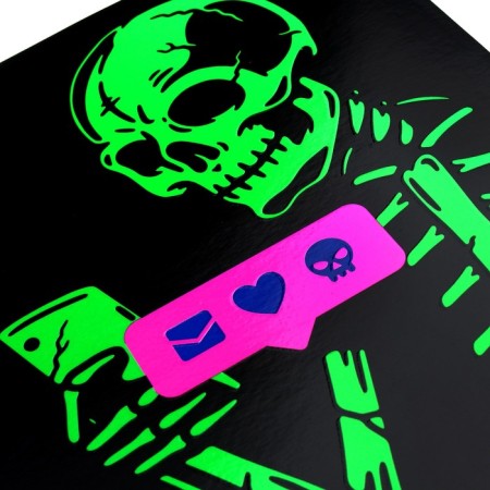 A notebook of 48 sheets in a cage on a board "Skeleton", a cover coated cardboard, VD-flus, fluorescent paint, mix-2