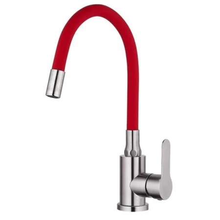 Fashun A54101-10 kitchen mixer, single-legged, flexible spout, stainless steel, satin, red 96867