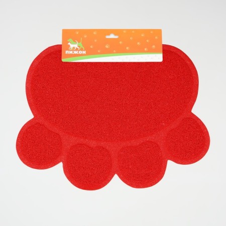 2-in-1 rug for a bowl/animal toilet "Paw", 40 x 30 cm, red-5
