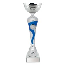 Cup with a metal bowl, marble base, h = 27.5 cm, silver color, blue