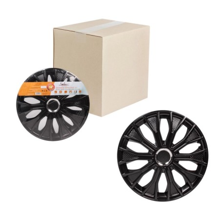 Wheel caps 14 "Voltek", black gloss, chrome ring, set 2 pcs, AWCC-14-30