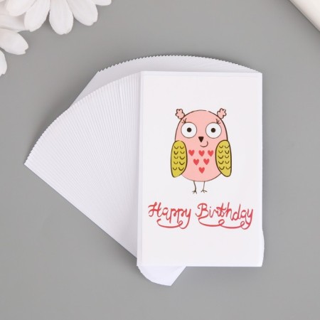 Stick Paper "Happy Birthday. Owl with Hearts" set of 50 pcs 8x5 cm