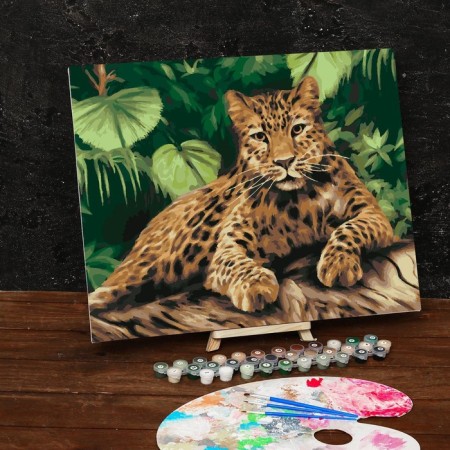 Picture on numbers on a canvas with a subframe "Leopard", 40 x 50 cm-1