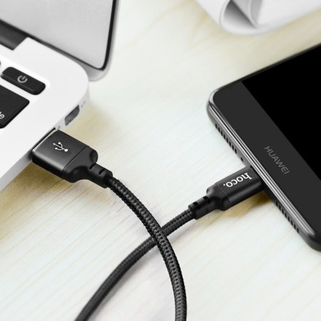 Hoco X14, Type -C cable - USB, 3 A, 1 m, fast charging, nylon braid, black-8