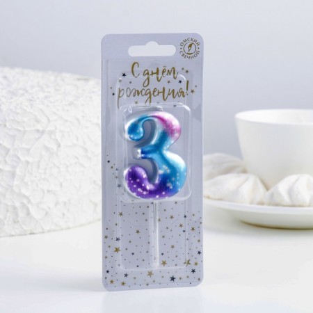 Candle for cake the number "3", space, 5.5 cm, 16 minutes-1