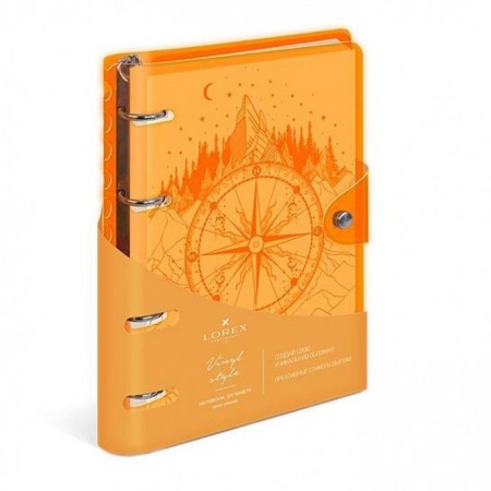 A notebook on rings A5 120 sheets in the Lorex "Neon. Orange" cage, with a change of block, a plastic cover, with stickers-1