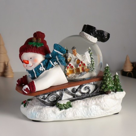 Souvenir polystone water ball Music, light "Snowman on the sled" d = 10 cm 22x14x17.5 cm-1