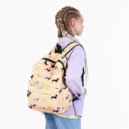 School backpack from lightning textiles, external pocket, pencil case, beige color-8