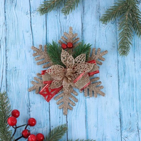 Jewelry decoration "Star with flower and spruce twigs" 15x13 cm, gold