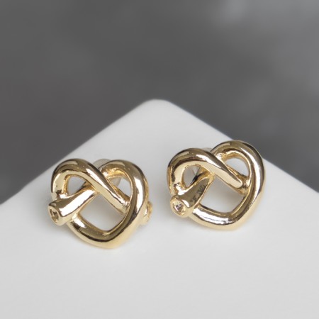 Earrings Metal "miniature" heart on knots, color gold-1